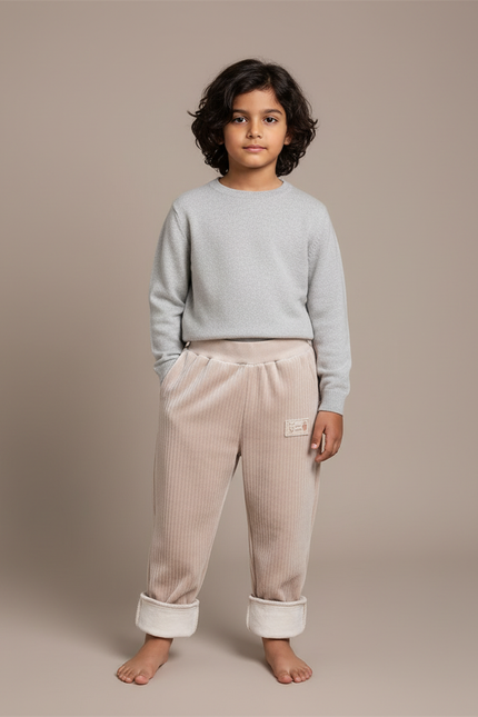Pantalon Velours Enfant Côtelé Doublé Chaud Beige - Cordé