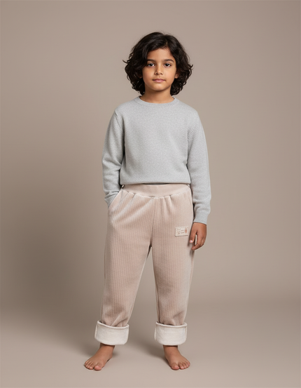 Pantalon Velours Enfant Côtelé Doublé Chaud Beige - Cordé