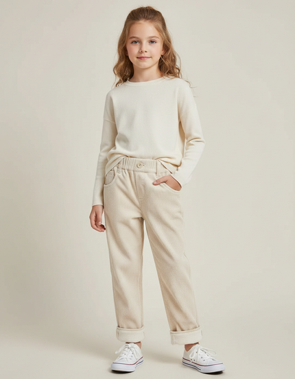 Pantalon Velours Côtelé Beige Enfant Décontracté Chaud - Cordé