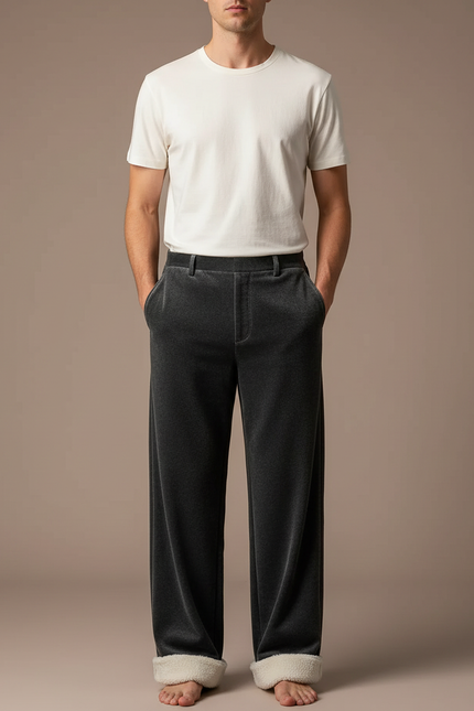 Pantalon Velours Gris Droit Ample Confortable Homme