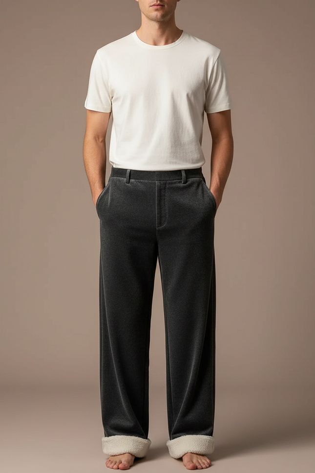 Pantalon Velours Gris Droit Ample Confortable Homme