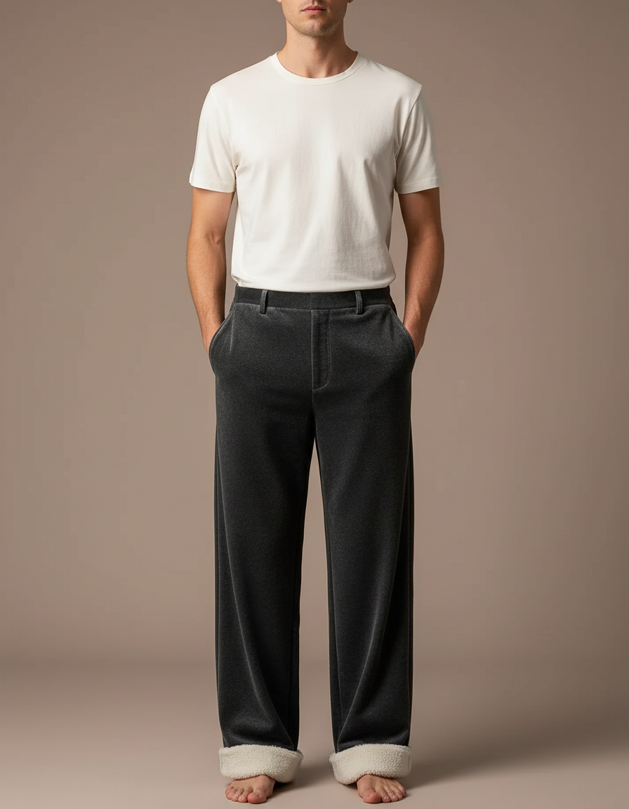 Pantalon Velours Gris Droit Ample Confortable Homme