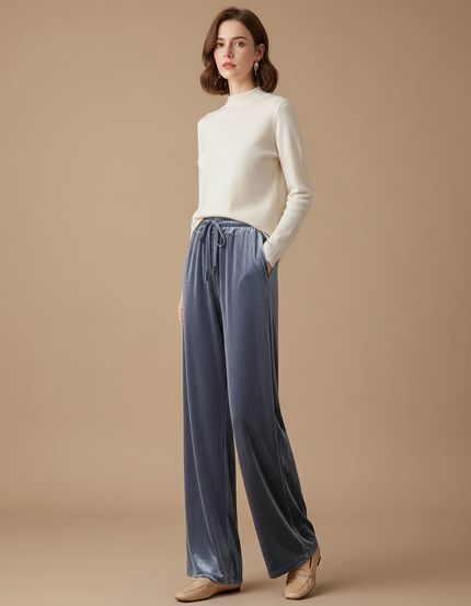 Pantalon Velours Gris Droit Ample Taille Haute