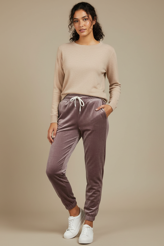 Pantalon Velours Mauve Jogger Doux Confortable Femme - Violet