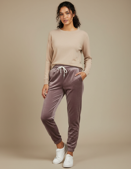 Pantalon Velours Mauve Jogger Doux Confortable Femme - Violet