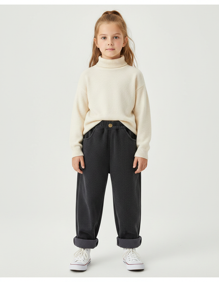 Pantalon Velours Gris Côtelé Ample Décontracté Fille Hiver - Cordé
