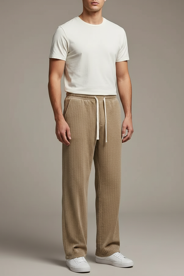 Pantalon Velours Côtelé Homme Droit Décontracté Beige - Cordé