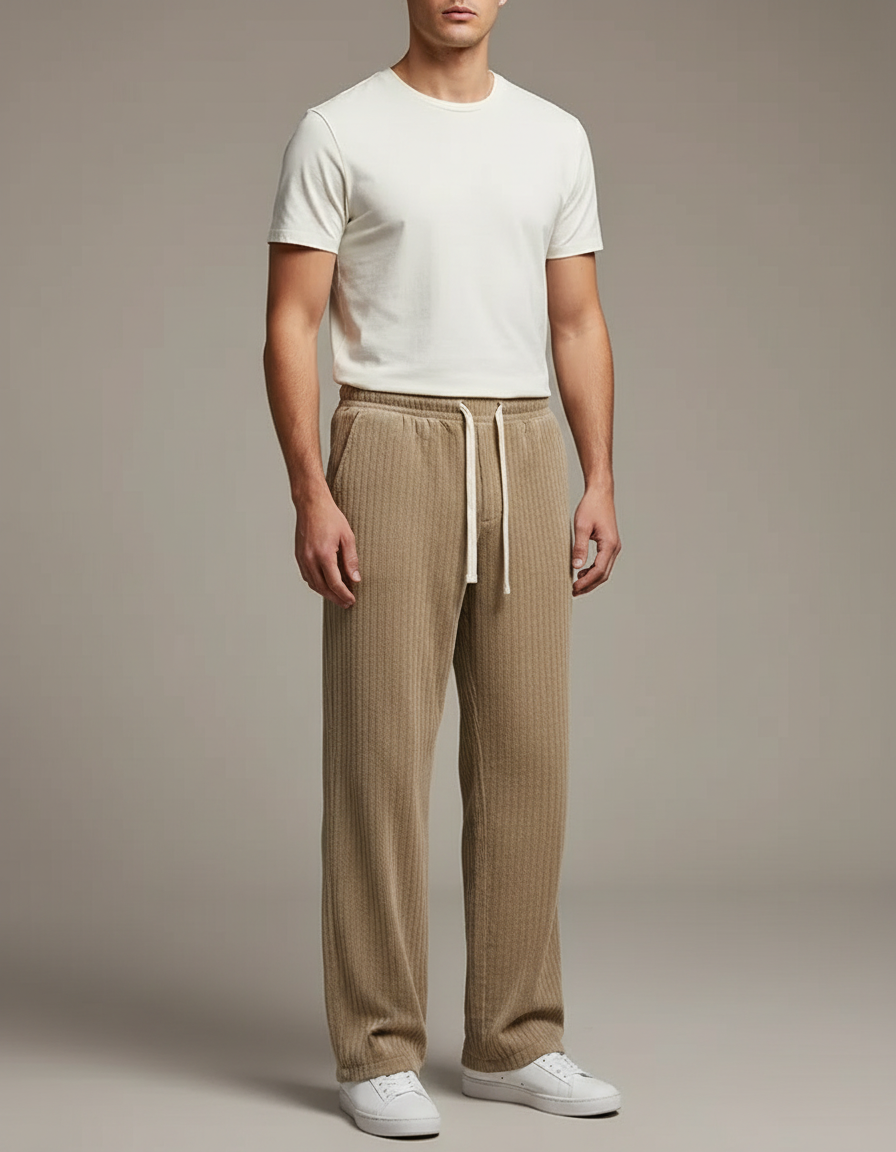 Pantalon Velours Côtelé Homme Droit Décontracté Beige - Cordé