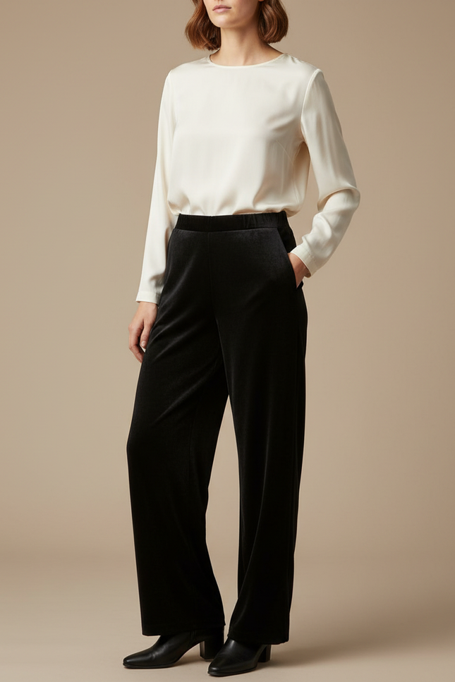 Pantalon Velours Lisse Noir Femme