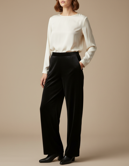 Pantalon Velours Lisse Noir Femme