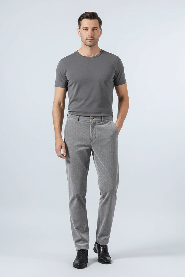 Pantalon Velours Elasthanne Homme - Gris Cordé