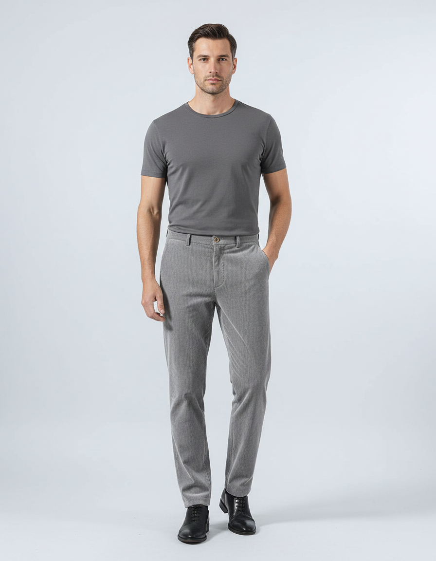 Pantalon Velours Elasthanne Homme - Gris Cordé