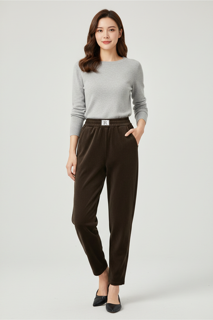 Pantalon Velours Marron Chaud Taille Haute Harem