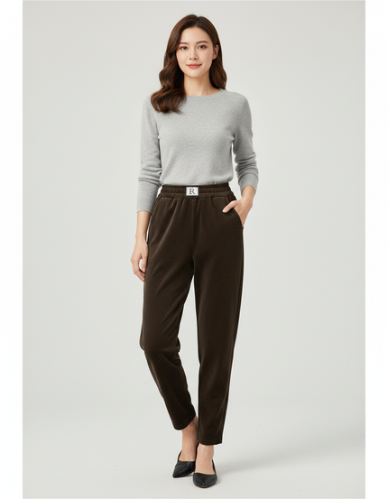 Pantalon Velours Marron Chaud Taille Haute Harem