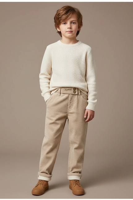 Pantalon Velours Garçon Beige Droit - Cordé