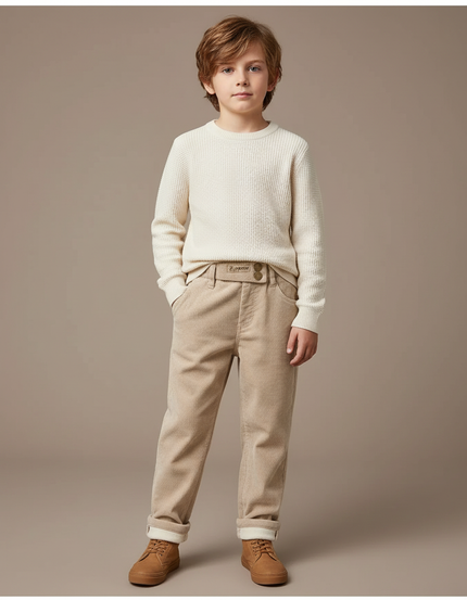 Pantalon Velours Garçon Beige Droit - Cordé