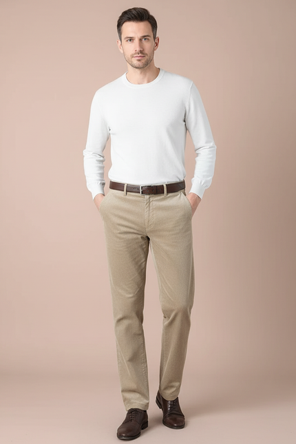 Pantalon Velours Beige Côtelé Droit Homme Décontracté