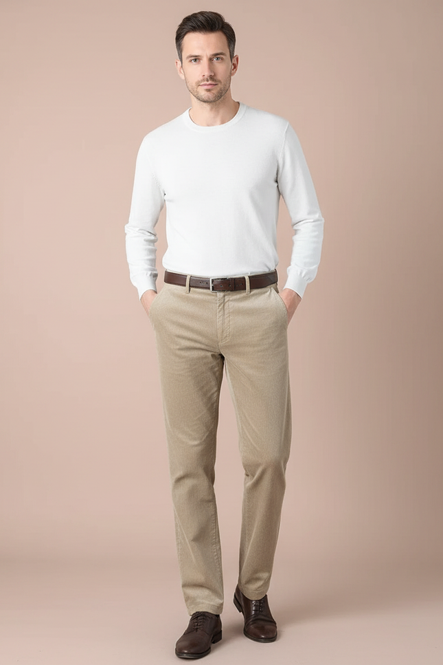 Pantalon Velours Beige Côtelé Droit Homme Décontracté