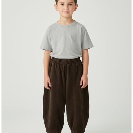 Pantalon Velours Côtelé Marron Ample Unisexe Décontracté - Cordé