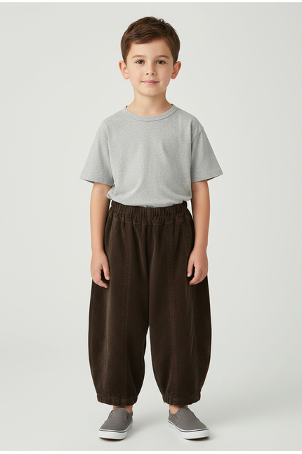Pantalon Velours Côtelé Marron Ample Unisexe Décontracté - Cordé