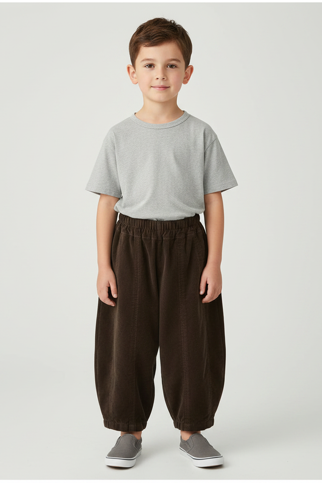 Pantalon Velours Côtelé Marron Ample Unisexe Décontracté - Cordé