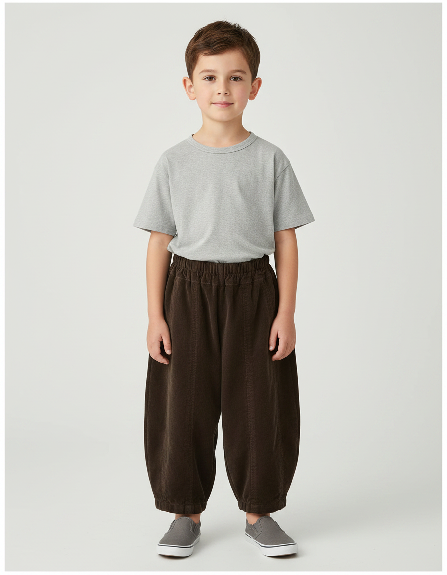 Pantalon Velours Côtelé Marron Ample Unisexe Décontracté - Cordé