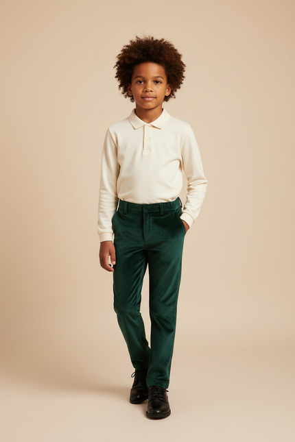Pantalon Velours Vert Émeraude Droit Enfant Élégant