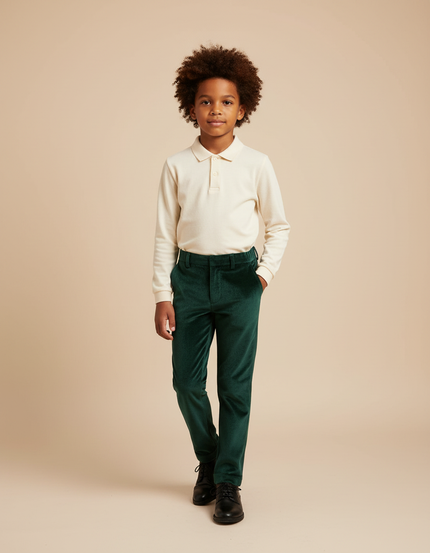 Pantalon Velours Vert Émeraude Droit Enfant Élégant