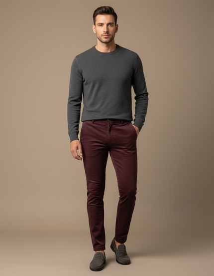 Pantalon Velours Bordeaux Slim Côtelé Homme Élégant - Cordé