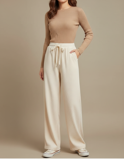Pantalon Velours Côtelé Ample Beige Fluide Femme - Cordé