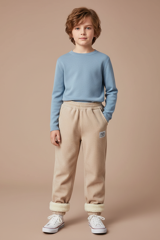 Pantalon Velours Côtelé Beige Doublé Chaud Enfant - Cordé