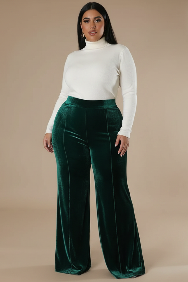 Pantalon Velours Vert Émeraude Droit Ample Élégant