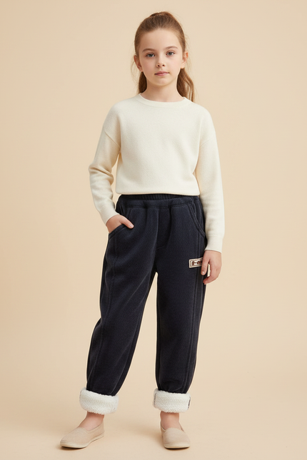 Pantalon Velours Marine Côtelé Ample Doublé Enfant - Cordé