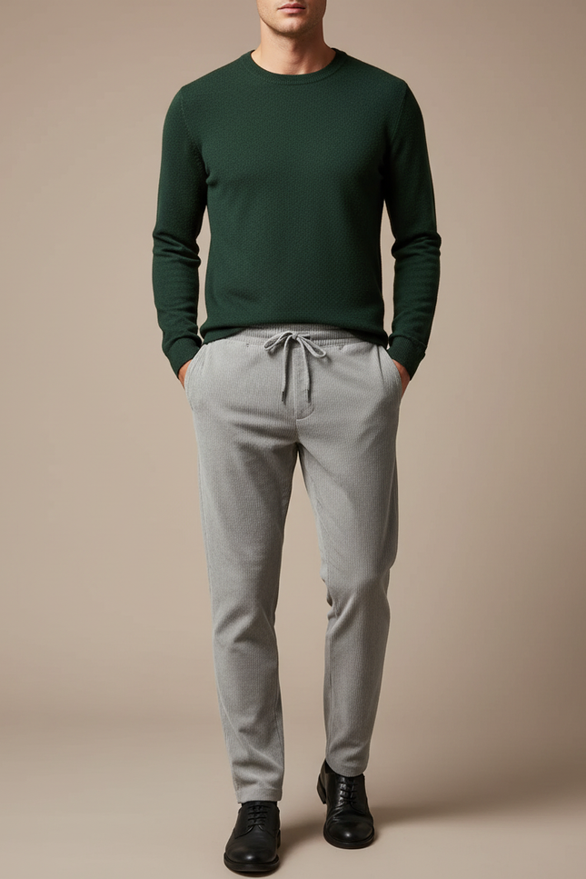 Pantalon Velours Côtelé Gris Décontracté Homme Cordon - Cordé