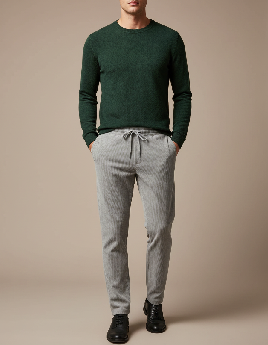Pantalon Velours Côtelé Gris Décontracté Homme Cordon - Cordé