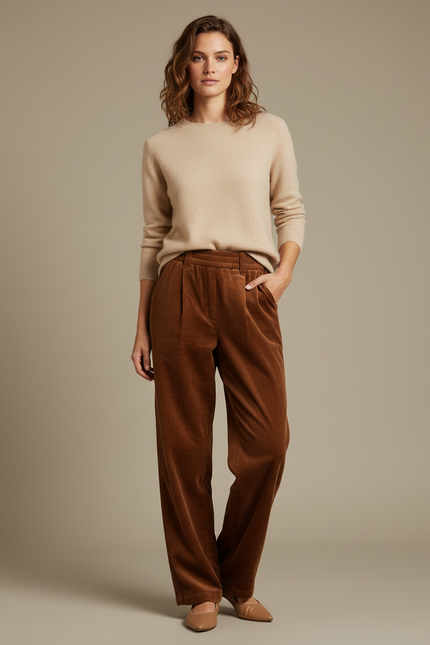 Pantalon Velours Cotelé Femme Marron - Cordé