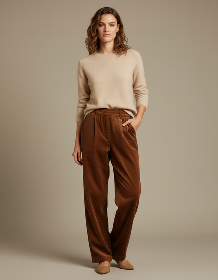 Pantalon Velours Cotelé Femme Marron - Cordé