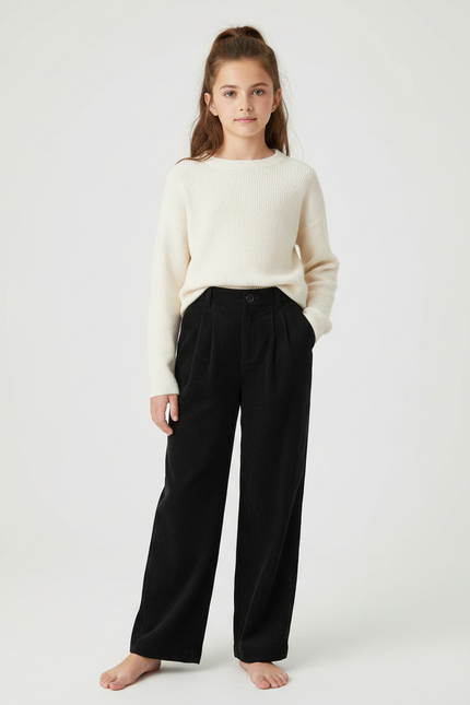 Pantalon Velours Noir Côtelé Droit Ample Enfant