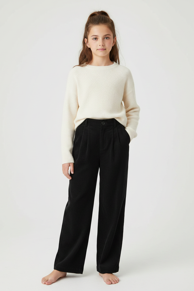 Pantalon Velours Noir Côtelé Droit Ample Enfant