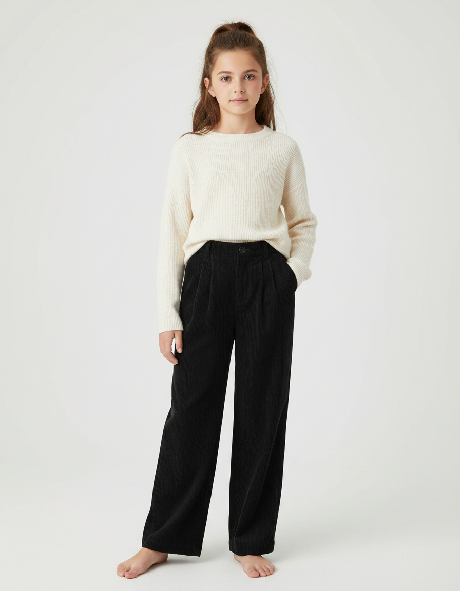 Pantalon Velours Noir Côtelé Droit Ample Enfant