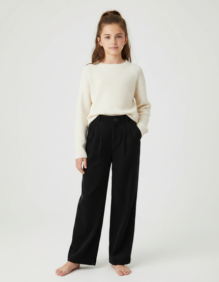 Pantalon Velours Noir Côtelé Droit Ample Enfant