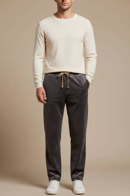 Pantalon Velours Gris Droit Cordon Brodé Homme