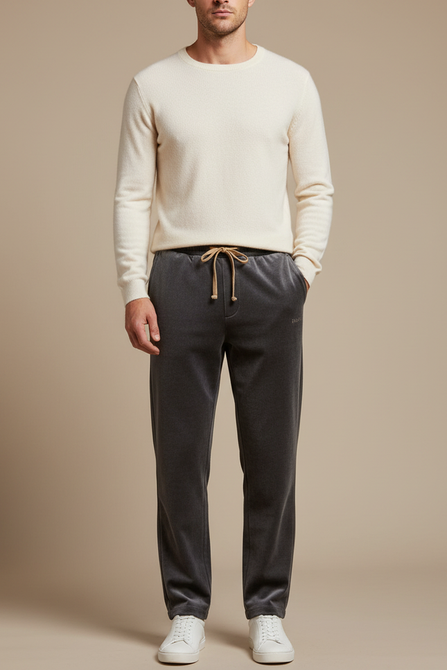 Pantalon Velours Gris Droit Cordon Brodé Homme