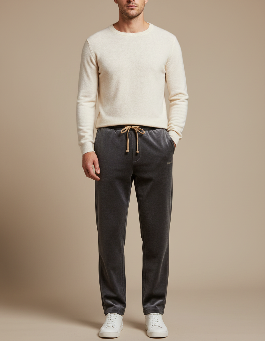 Pantalon Velours Gris Droit Cordon Brodé Homme