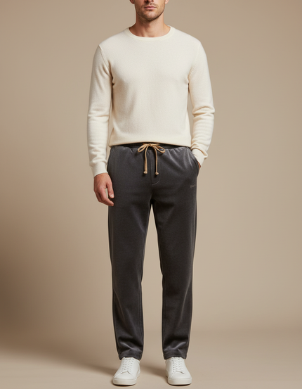 Pantalon Velours Gris Droit Cordon Brodé Homme