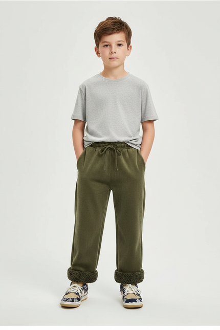 Pantalon Velours Vert Kaki Doublé Chaud Décontracté Garçon
