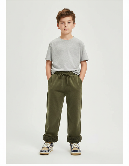 Pantalon Velours Vert Kaki Doublé Chaud Décontracté Garçon