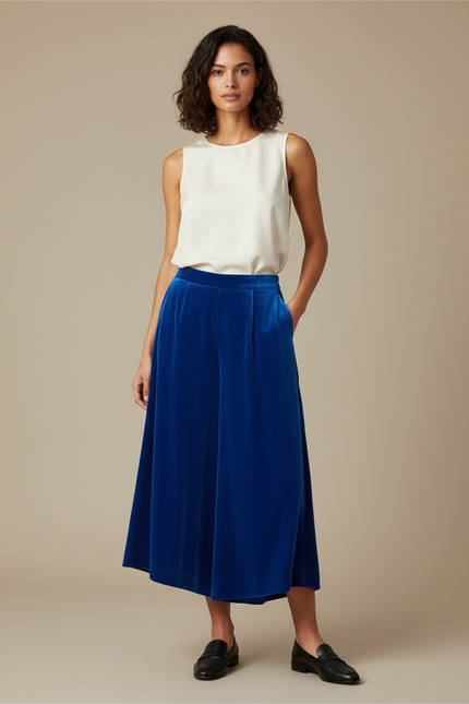 Pantalon Velours Bleu Royal Ample Fluide Élégant