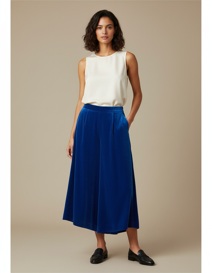 Pantalon Velours Bleu Royal Ample Fluide Élégant
