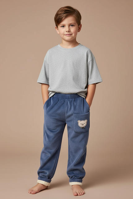 Pantalon Bleu Velour - Cordé